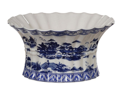 Blue and White Village Scalloped Bowl #12471200