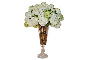 White & Green Snowballs in Large Glass Urn #51385