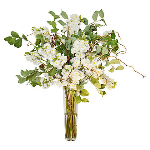 Blossom with Berries and Curly Willow in Glass Vase #51454