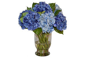 Blue Hydrangeas in Glass Vase #51628