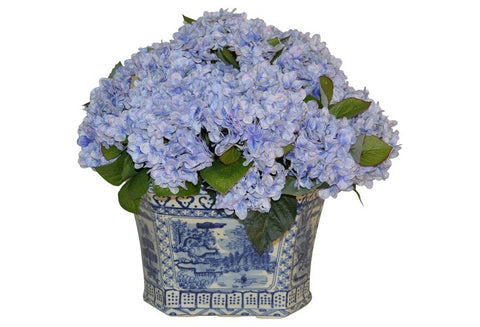 Blue Hydrangeas in a Blue and White Container #51917