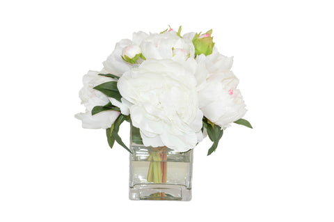 Cream Pink Peony Bouquet in Square Vase #52783