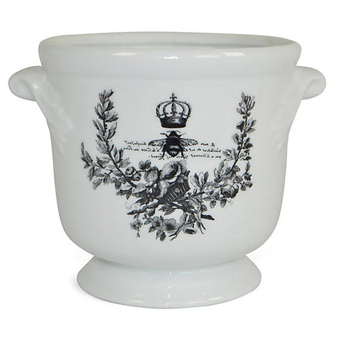 6" Crowned Bee Cachepot, White/Black #FBC9378