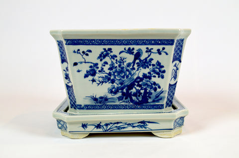 Blue and White Square Planter with Tray #BWCT126