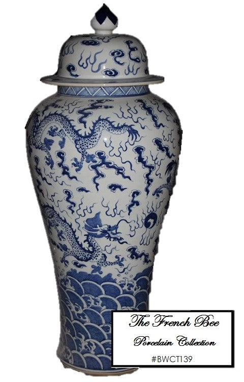 Tall Lidded Ginger Jar with Dragon Pattern BWCT139 – EBW LLC