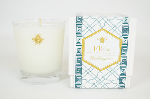 Thick Glass Candle with Gold Bee in Teal Fretwork Box #182