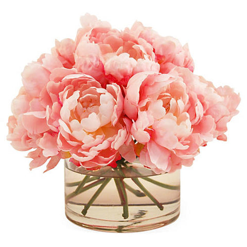 10" Peonies in Cylinder Vase, Faux  #FBC6791