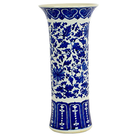 Tall Flared Top Blue and White Floral Vase #BWCT123