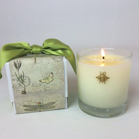 Cube Designed Candle Box with Ribbon 11 oz  Bee Embellishment #347