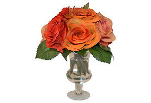 Red & Orange Roses in Urn #51348