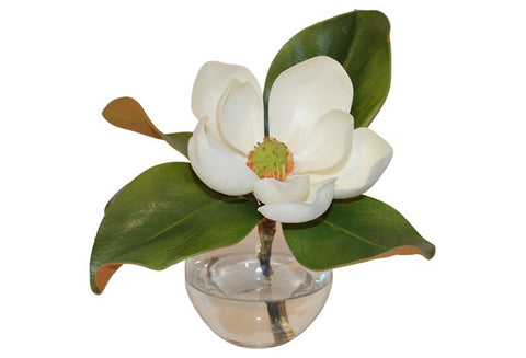 Single Magnolia in Round Glass Vase #51363
