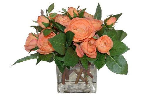 Orange Rose Spray in Square Vase #51615