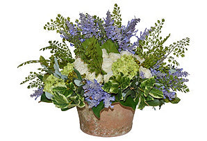 White Roses/Green Hydrangeas/Lavender in Moss Pot #51638