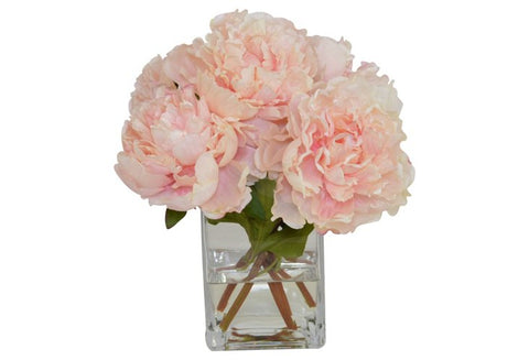 Light Pink Peonies in a Tall Square Glass Vase #52388