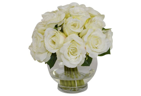 Cream Roses in a Round Glass Vase #52389