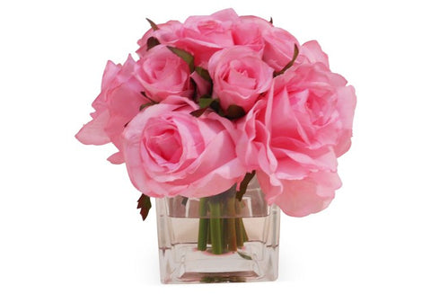 Pink Roses in Square Vase #6002