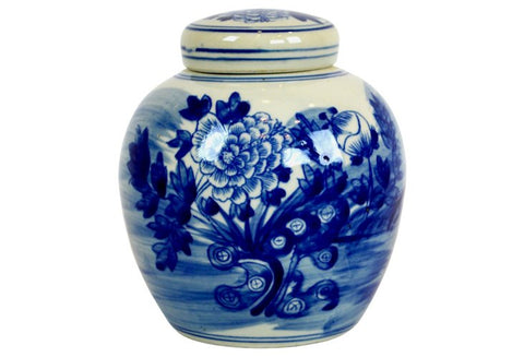 Peony Floral Lidded Blue and White Ginger Jar #BWCT113