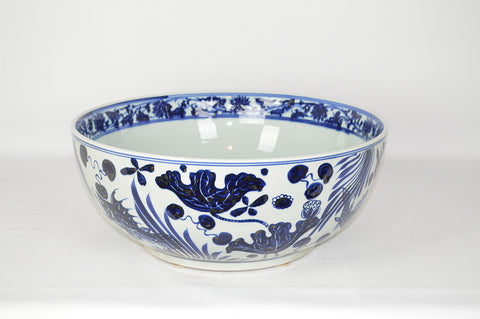 Large Blue and White Fish Design Bowl  #BWT136
