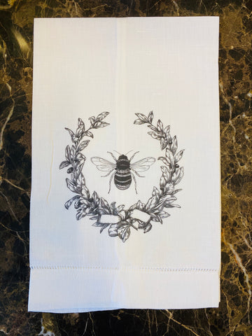 Bee Wreath Linen Guest Towel, Set of Two