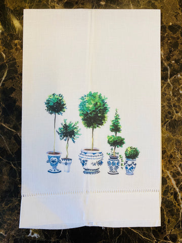 Set of Topiaries Linen Guest Towel, Set of Two