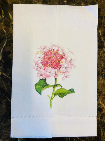 Pink Hydrangea Linen Guest Towel, Set of Two