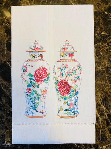 Twin Chinoiserie Vases Guest Towels, Set of Two