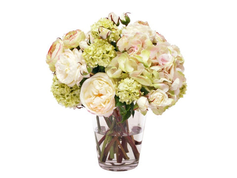 Hydrangea Rose Mix in Flared Vase #1SDP363WHGR00